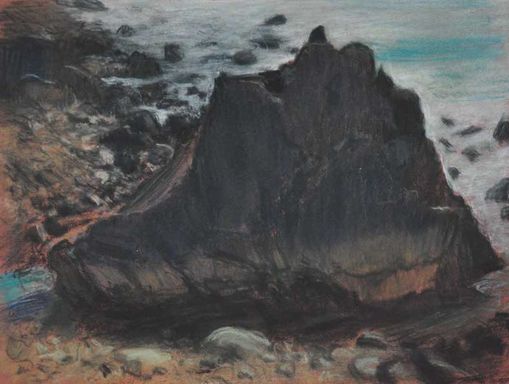 Pastel Pencil sketch of the rocks below the old mine at Cligga Head.